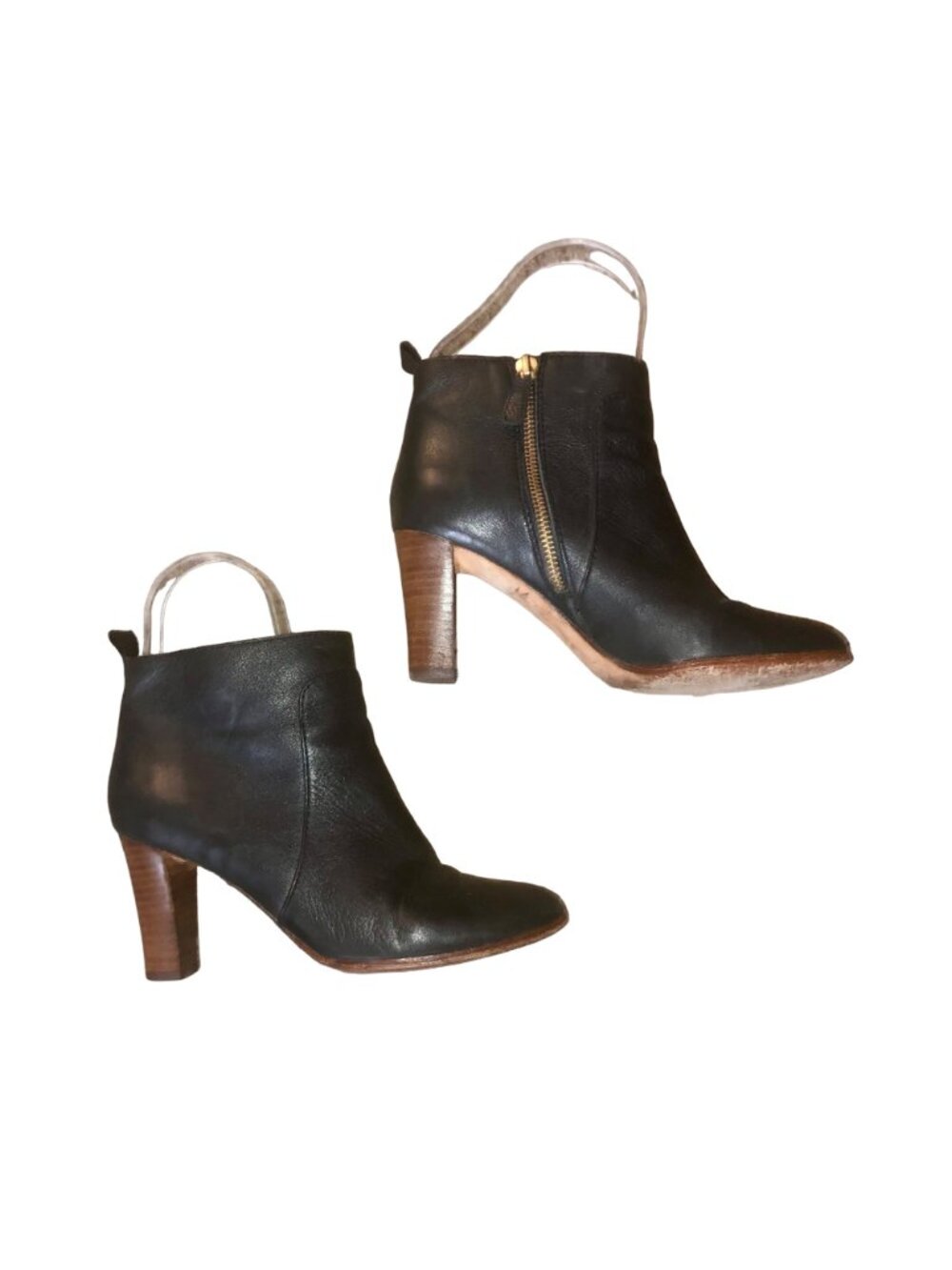 Ann Taylor Black Leather Ankle Booties Womens 6M Side Zip Block Heel Used - Picture 3 of 16
